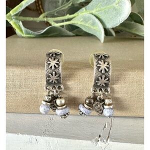 Seiferts hoop dangle silver posts earrings